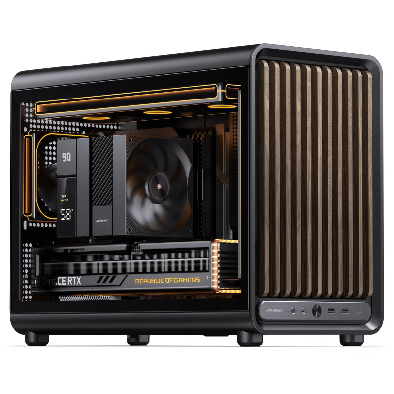 Jonsbo D33 Wood κουτί υπολογιστή, Micro-ATX, mATX, ψημένο γυαλί, μαύρο, ξύλο