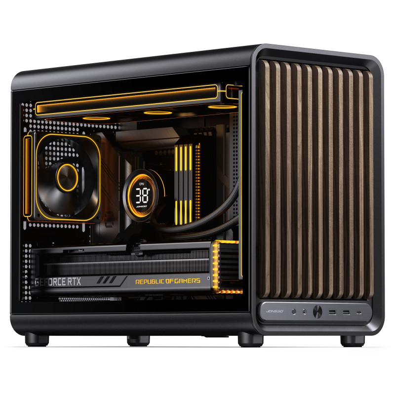 Jonsbo D33 Wood κουτί υπολογιστή, Micro-ATX, mATX, ψημένο γυαλί, μαύρο, ξύλο