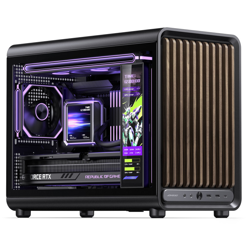Jonsbo D33 Wood κουτί υπολογιστή, Micro-ATX, mATX, ψημένο γυαλί, μαύρο, ξύλο