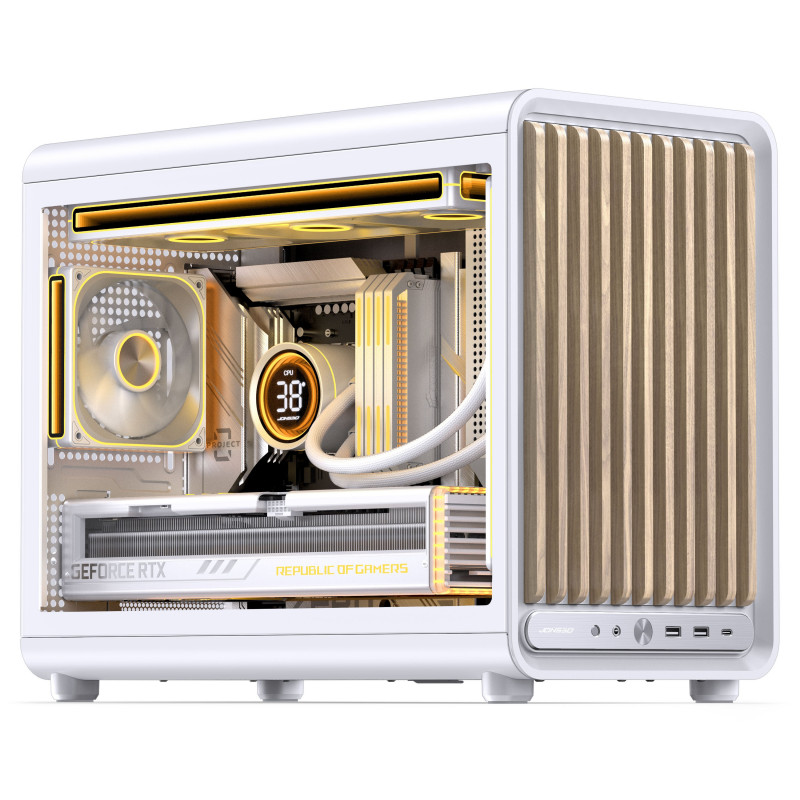 Jonsbo D33 Wood κουτί υπολογιστή, μίνι κουτί, mATX, ψημένο γυαλί, λευκό, ξύλο (D33 WD/WHITE)