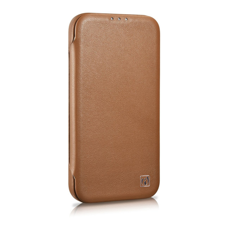 iCarer CE Premium Leather Folio Case μαγνητική θήκη βιβλίο για iPhone 14 Plus, MagSafe, καφέ (WMI14220715-BN)