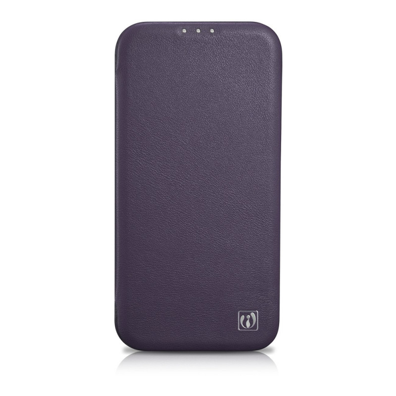 iCarer CE Premium Leather Folio Case μαγνητική θήκη βιβλίο για iPhone 14 Plus, MagSafe, σκούρο μωβ (WMI14220715-DP)