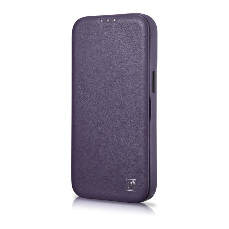 iCarer CE Premium Leather Folio Case μαγνητική θήκη βιβλίο για iPhone 14 Plus, MagSafe, σκούρο μωβ (WMI14220715-DP)