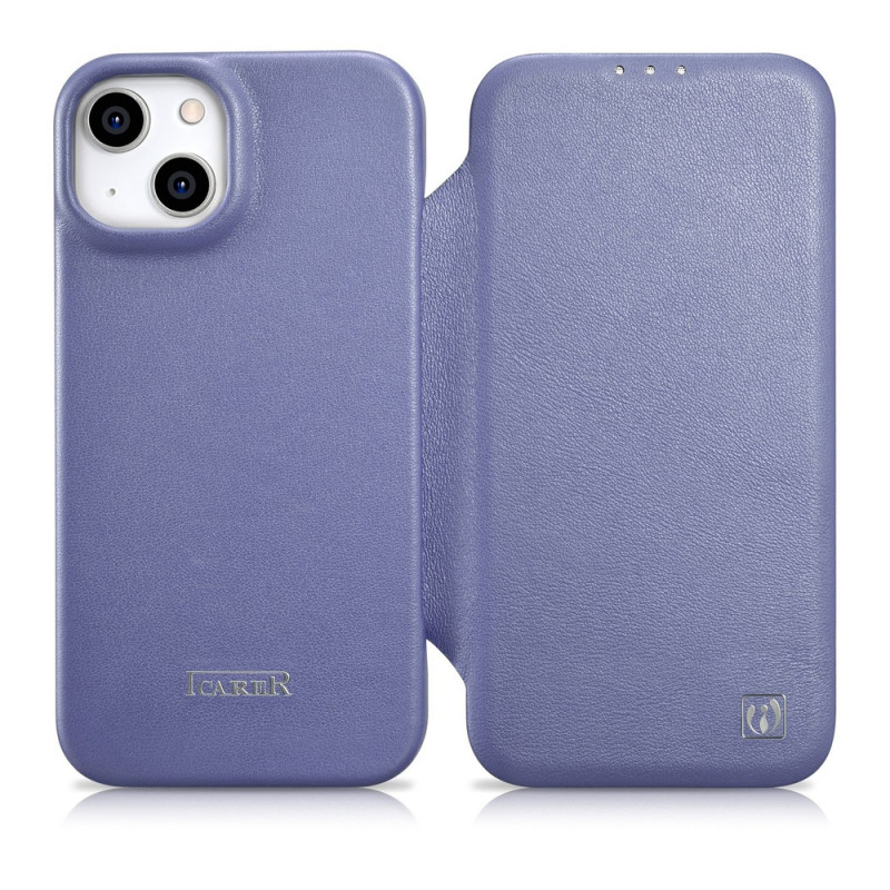 iCarer CE Premium Leather Folio Case δερμάτινη θήκη βιβλίο για Apple iPhone 14 Plus / 15 Plus, MagSafe, ανοιχτό μωβ (ICR413)