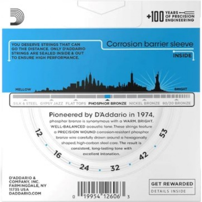 D'Addario EJ16 χορδές ακουστικής κιθάρας, 12-53