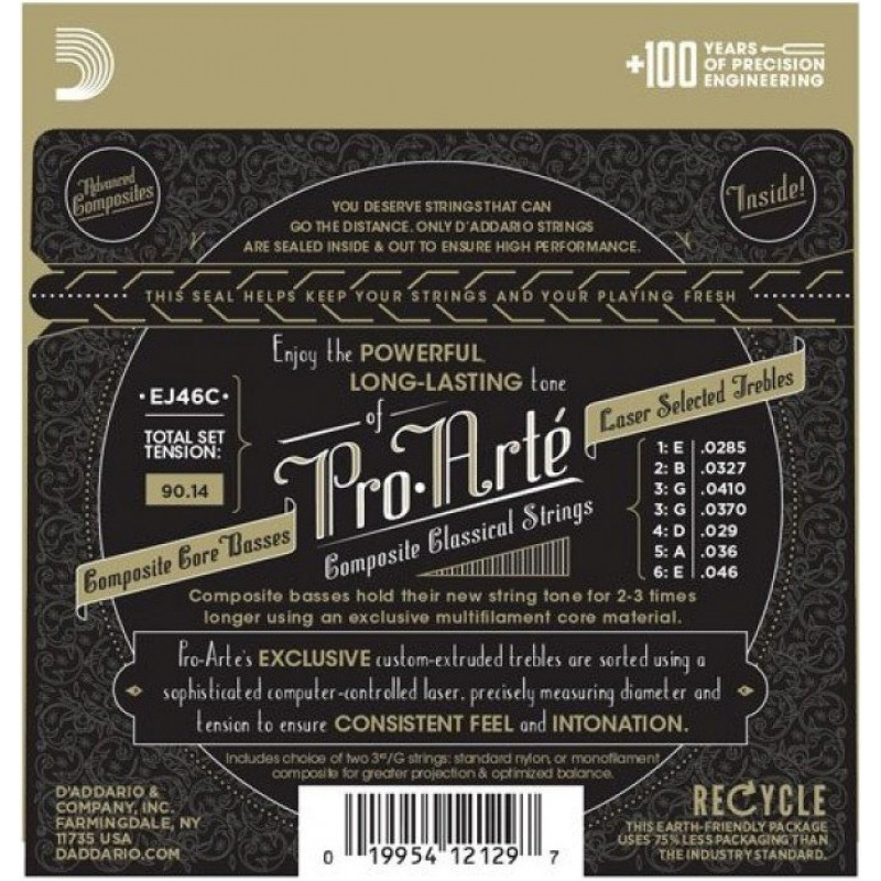 D'Addario EJ46 Pro-Arté χορδές κλασικής κιθάρας, υψηλή τάση, 28-44
