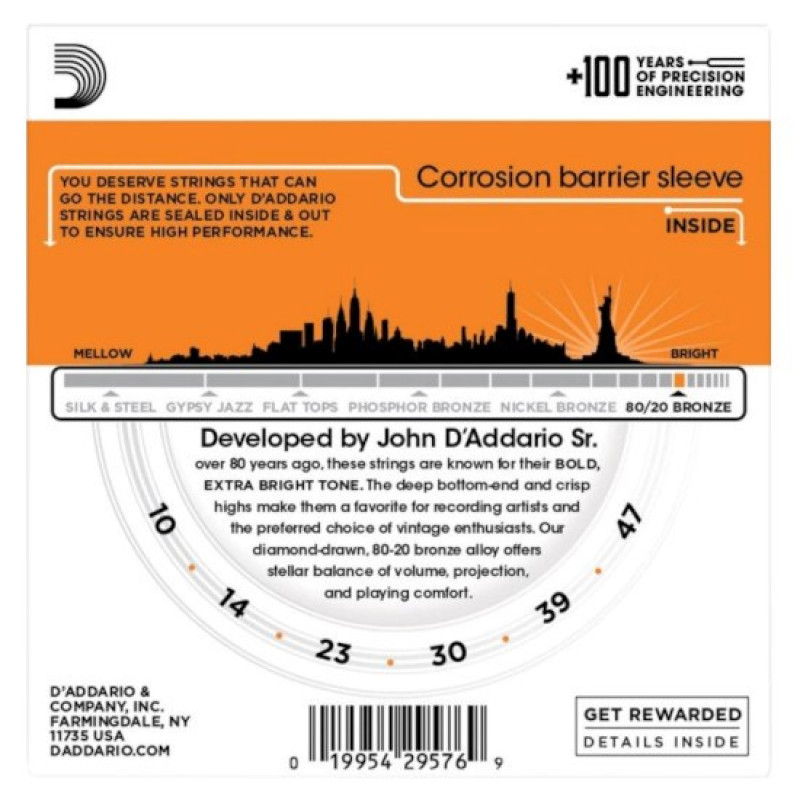 D'Addario EJ10 χορδές ακουστικής κιθάρας, 10-47