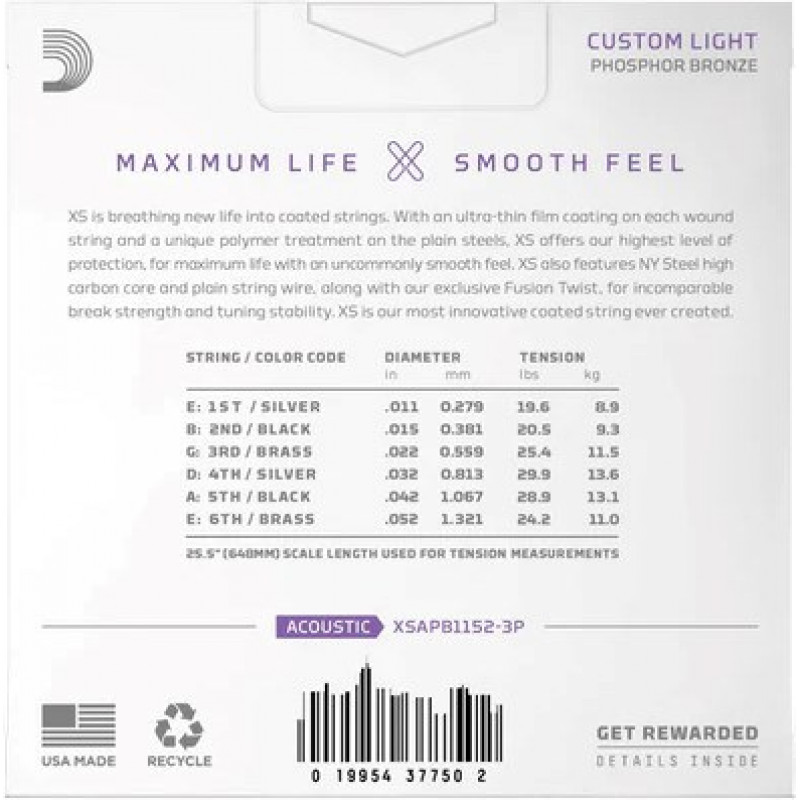 D'Addario XSAPB1152 χορδές για ακουστική κιθάρα, 11–52