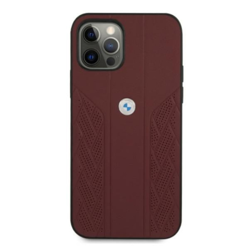 BMW BMHCP12MRSPPR Curve Perforate δερμάτινη σκληρή θήκη για Apple iPhone 12 / 12 Pro, κόκκινη