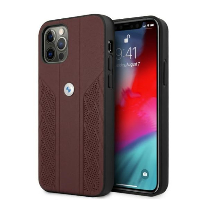 BMW BMHCP12LRSPPR Curve Perforate δερμάτινη σκληρή θήκη για Apple iPhone 12 Pro Max, κόκκινη