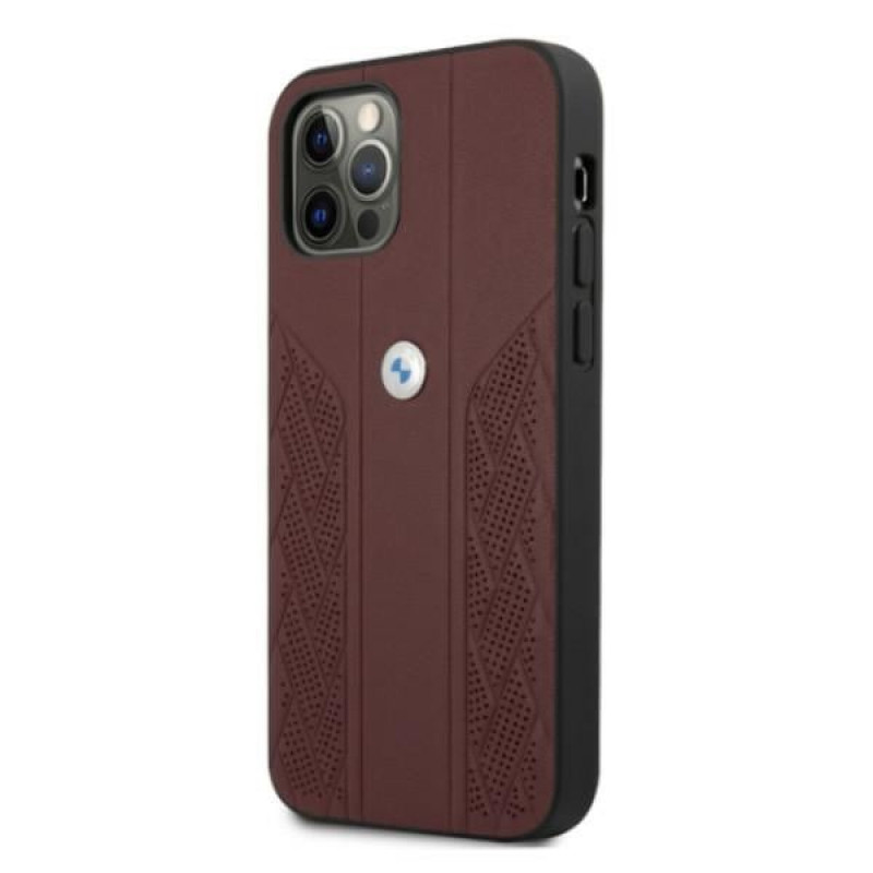 BMW BMHCP12LRSPPR Curve Perforate δερμάτινη σκληρή θήκη για Apple iPhone 12 Pro Max, κόκκινη