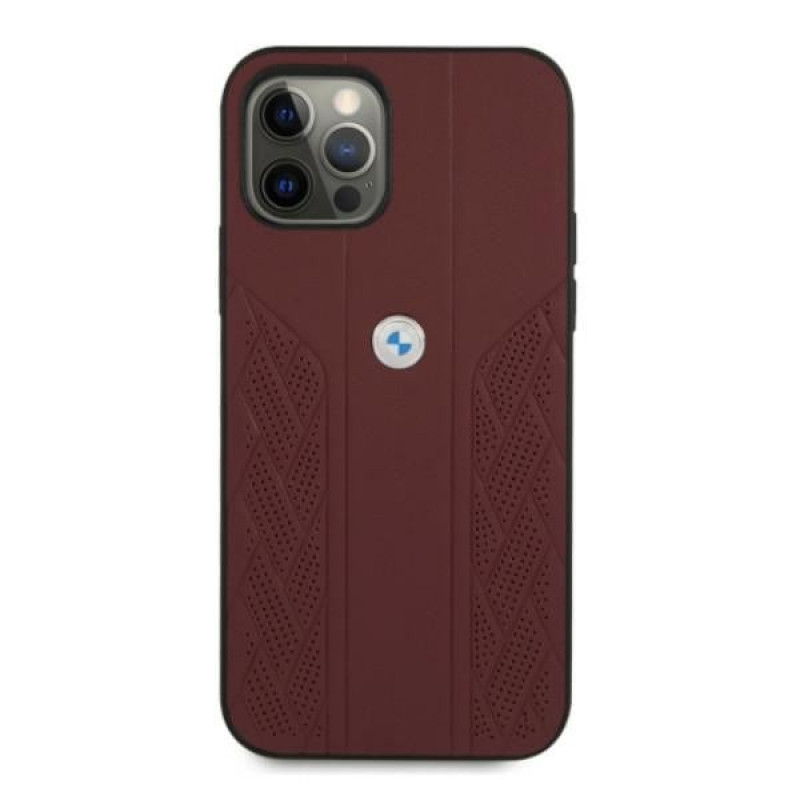 BMW BMHCP12LRSPPR Curve Perforate δερμάτινη σκληρή θήκη για Apple iPhone 12 Pro Max, κόκκινη