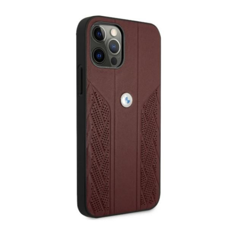 BMW BMHCP12LRSPPR Curve Perforate δερμάτινη σκληρή θήκη για Apple iPhone 12 Pro Max, κόκκινη