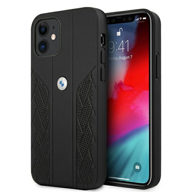 BMW BMHCP12SRSPPK Curve Perforate δερμάτινη σκληρή θήκη για Apple iPhone 12 mini, μαύρη