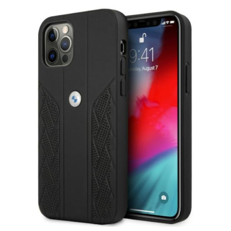 BMW BMHCP12MRSPPK Curve Perforate δερμάτινη σκληρή θήκη για Apple iPhone 12 / 12 Pro, μαύρη