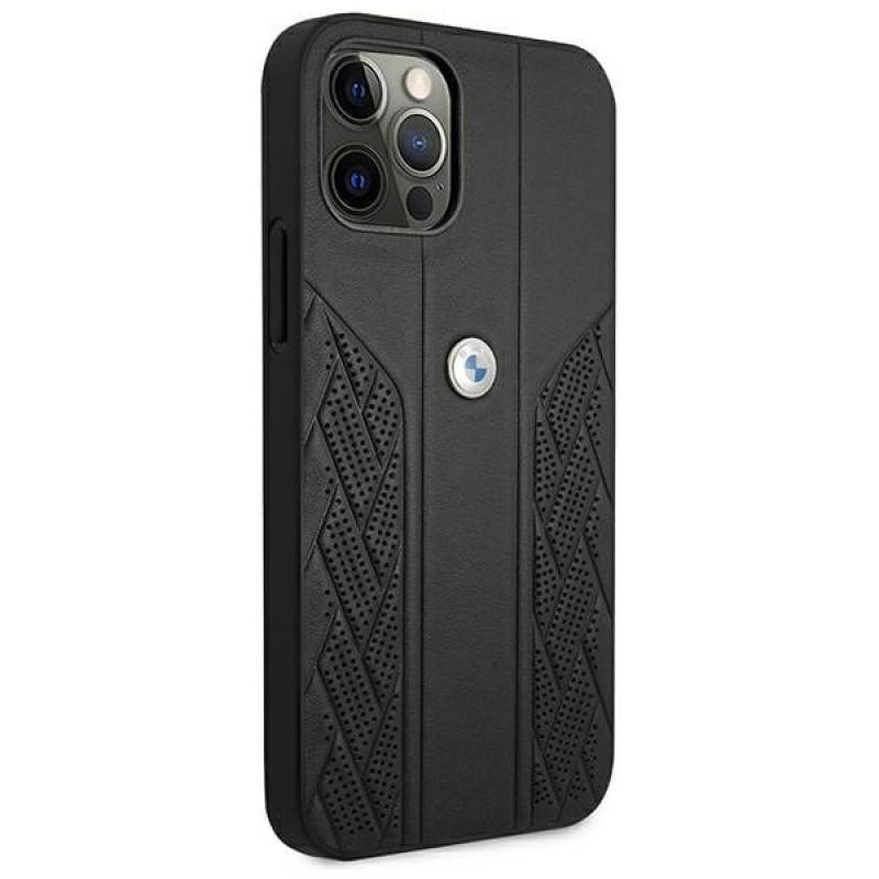 BMW BMHCP12LRSPPK Curve Perforate δερμάτινη σκληρή θήκη για Apple iPhone 12 Pro Max, μαύρη