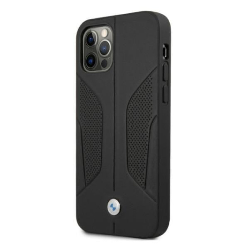 BMW BMHCP12MRSCSK Perforate Sides δερμάτινη σκληρή θήκη για Apple iPhone 12 / 12 Pro, μαύρη