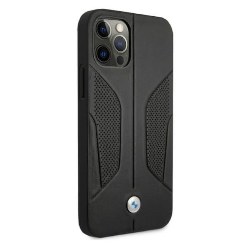BMW BMHCP12MRSCSK Perforate Sides δερμάτινη σκληρή θήκη για Apple iPhone 12 / 12 Pro, μαύρη