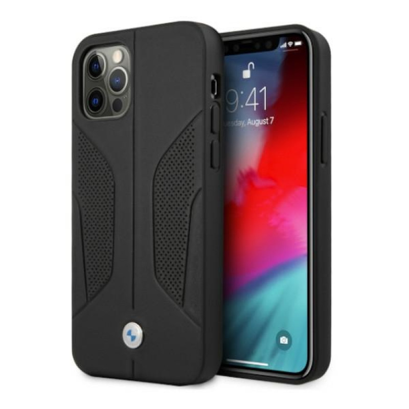 BMW BMHCP12LRSCSK Perforate Sides δερμάτινη σκληρή θήκη για Apple iPhone 12 Pro Max, μαύρη
