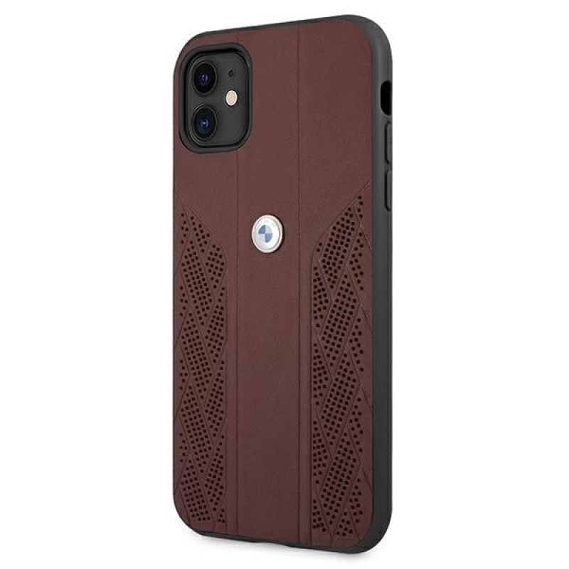 BMW BMHCN61RSPPR Leather Curve Perforate σκληρή θήκη για Apple iPhone 11, κόκκινη