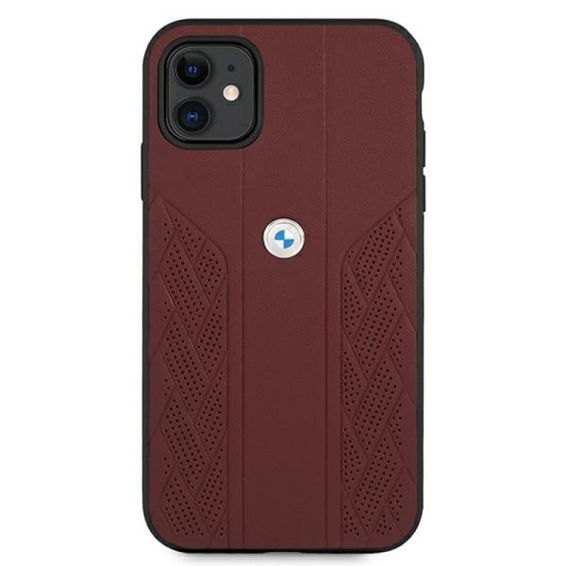 BMW BMHCN61RSPPR Leather Curve Perforate σκληρή θήκη για Apple iPhone 11, κόκκινη