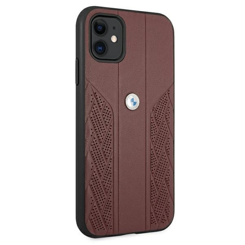 BMW BMHCN61RSPPR Leather Curve Perforate σκληρή θήκη για Apple iPhone 11, κόκκινη