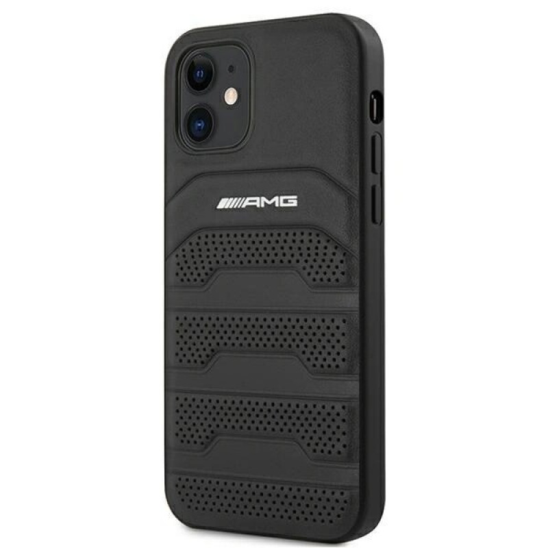 Mercedes-AMG AMHCP12SGSEBK Leather Debossed Lines σκληρή θήκη για Apple iPhone 12 mini, μαύρη