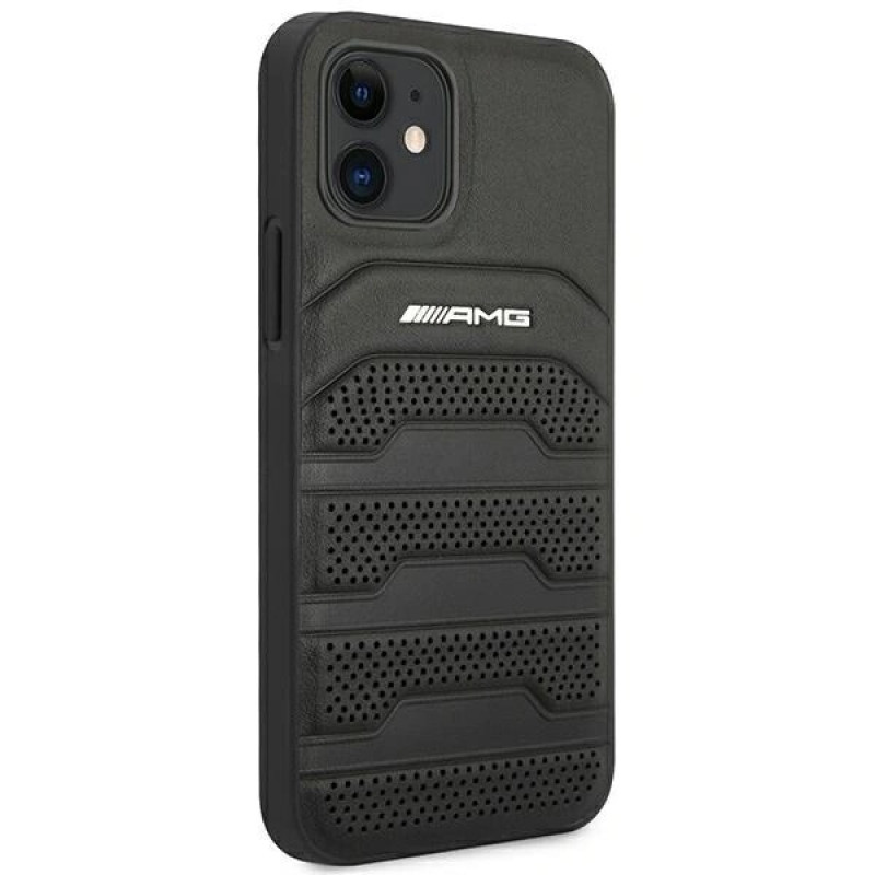 Mercedes-AMG AMHCP12SGSEBK Leather Debossed Lines σκληρή θήκη για Apple iPhone 12 mini, μαύρη
