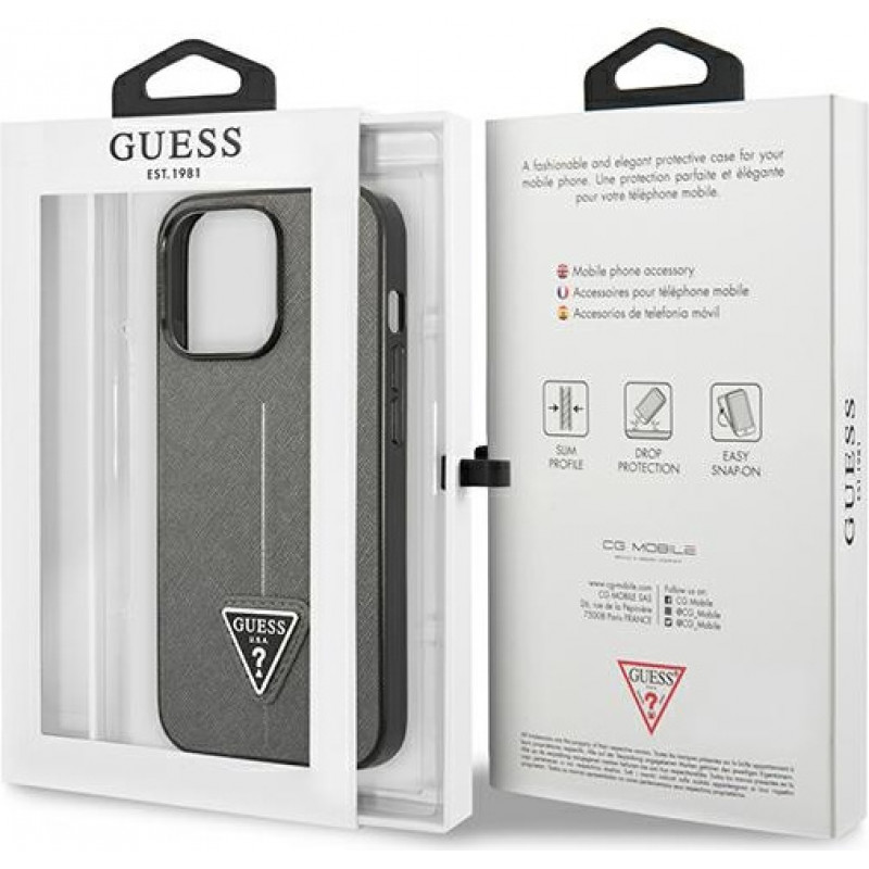 Guess GUHCP13LPSATLG σκληρή θήκη για Apple iPhone 13 Pro, Saffiano Triangle Logo, ασημί