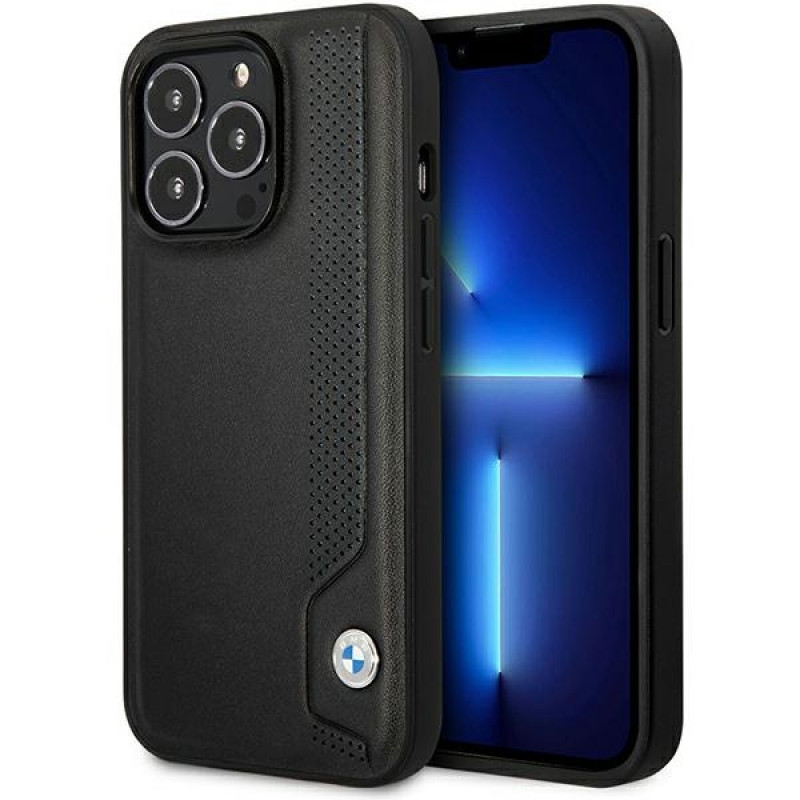 BMW BMHCP14L22RBDK Leather Blue Dots σκληρή θήκη για iPhone 14 Pro 6,1", μαύρη