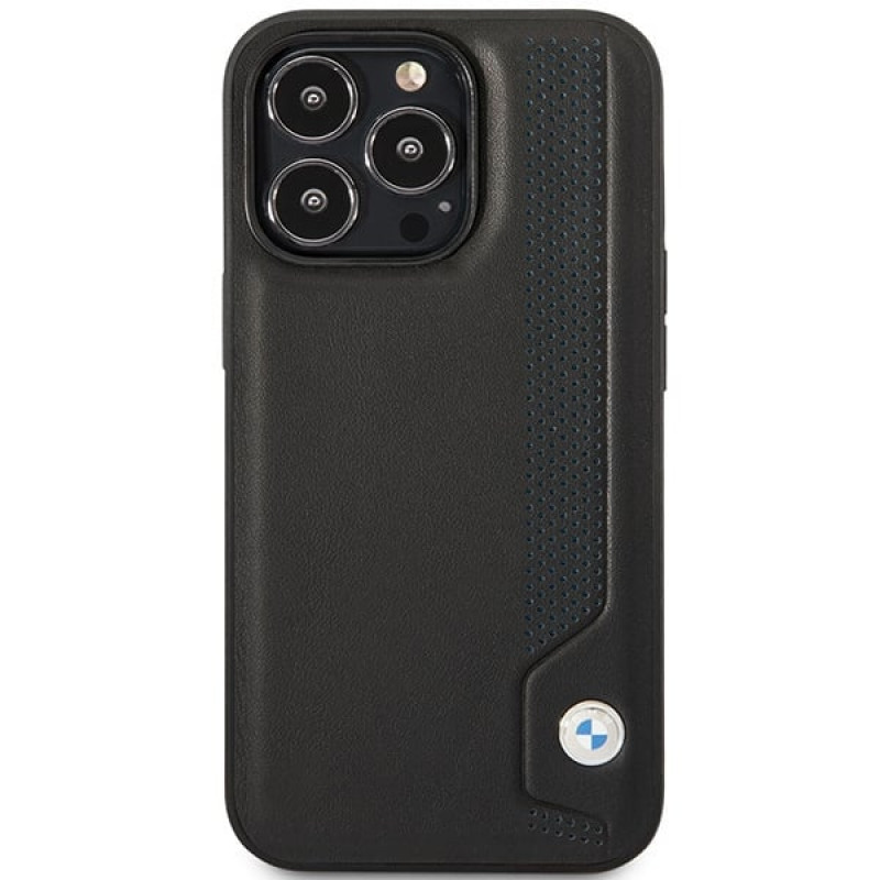 BMW BMHCP14L22RBDK Leather Blue Dots σκληρή θήκη για iPhone 14 Pro 6,1", μαύρη