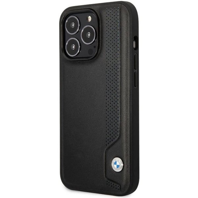 BMW BMHCP14X22RBDK Leather Blue Dots σκληρή θήκη για iPhone 14 Pro Max 6,7", μαύρη