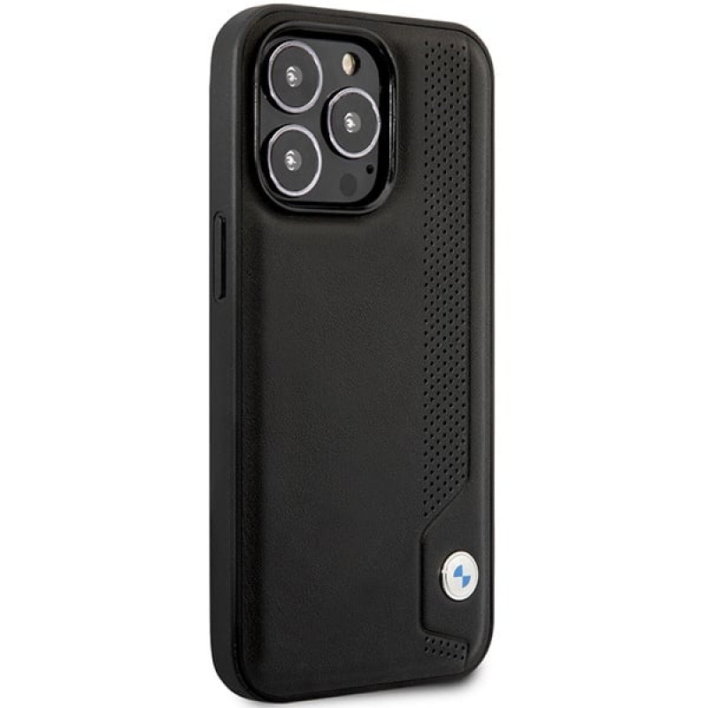 BMW BMHCP14X22RBDK Leather Blue Dots σκληρή θήκη για iPhone 14 Pro Max 6,7", μαύρη