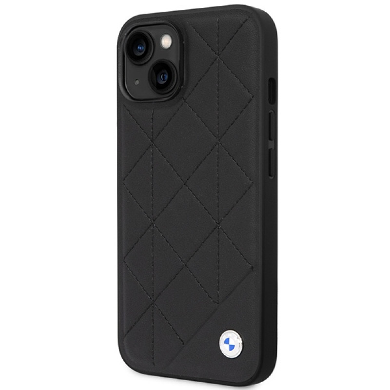 BMW BMHCP14S22RQDK Leather Quilted σκληρή θήκη για iPhone 14 6,1", μαύρη