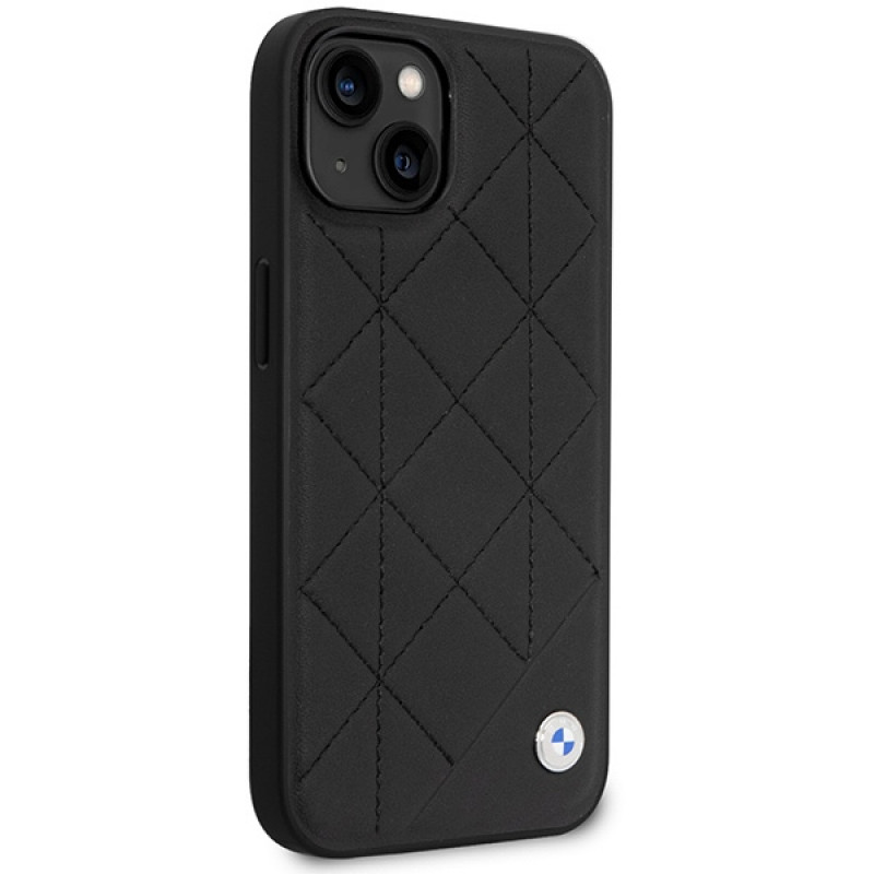 BMW BMHCP14S22RQDK Leather Quilted σκληρή θήκη για iPhone 14 6,1", μαύρη
