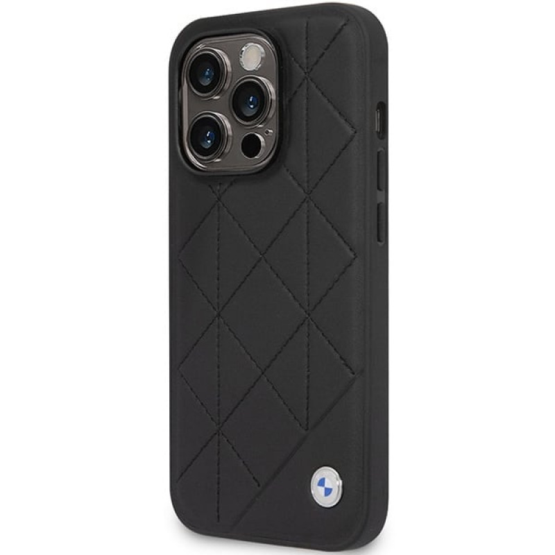 BMW BMHCP14L22RQDK Leather Quilted σκληρή θήκη για iPhone 14 Pro 6,1", μαύρη