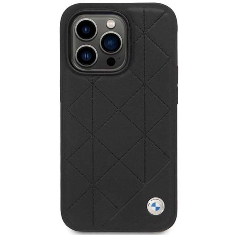 BMW BMHCP14L22RQDK Leather Quilted σκληρή θήκη για iPhone 14 Pro 6,1", μαύρη
