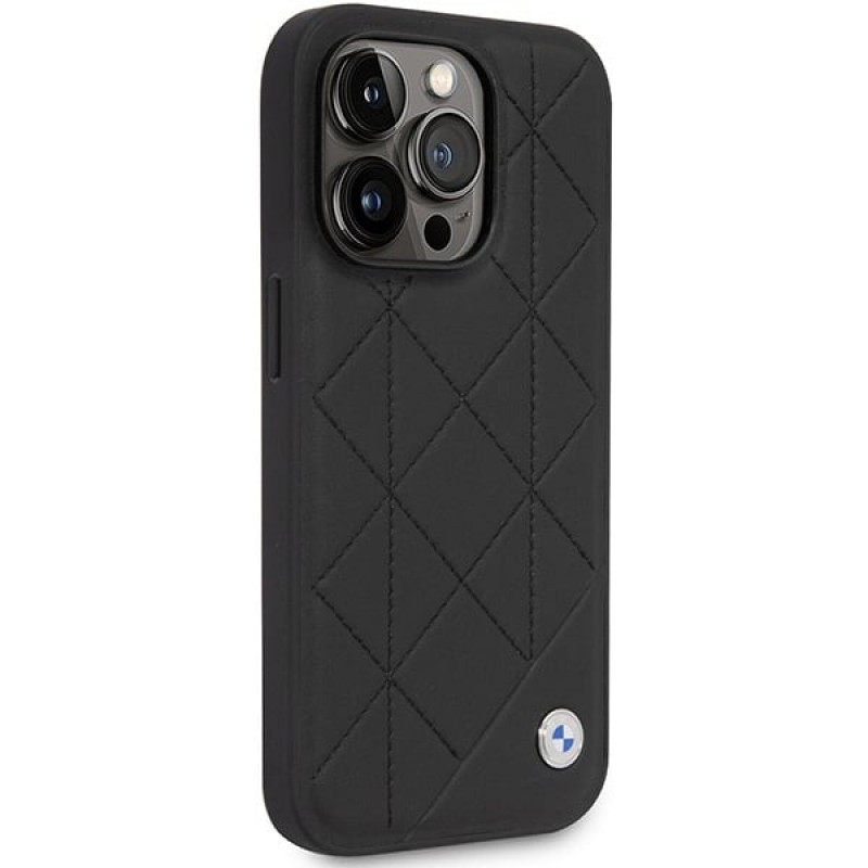BMW BMHCP14L22RQDK Leather Quilted σκληρή θήκη για iPhone 14 Pro 6,1", μαύρη