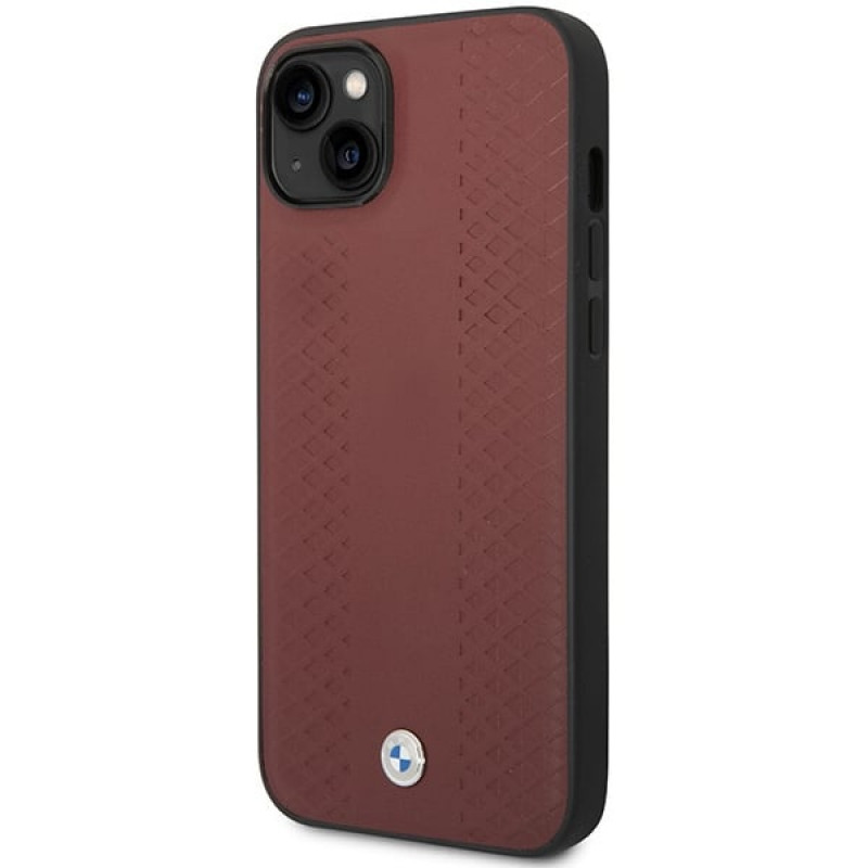 BMW BMHCP14S22RFGR Leather Diamond Pattern σκληρή θήκη για iPhone 14 6,1", μπορντό