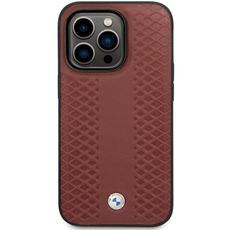 BMW BMHCP14L22RFGR Leather Diamond Pattern σκληρή θήκη για iPhone 14 Pro 6,1", μπορντό