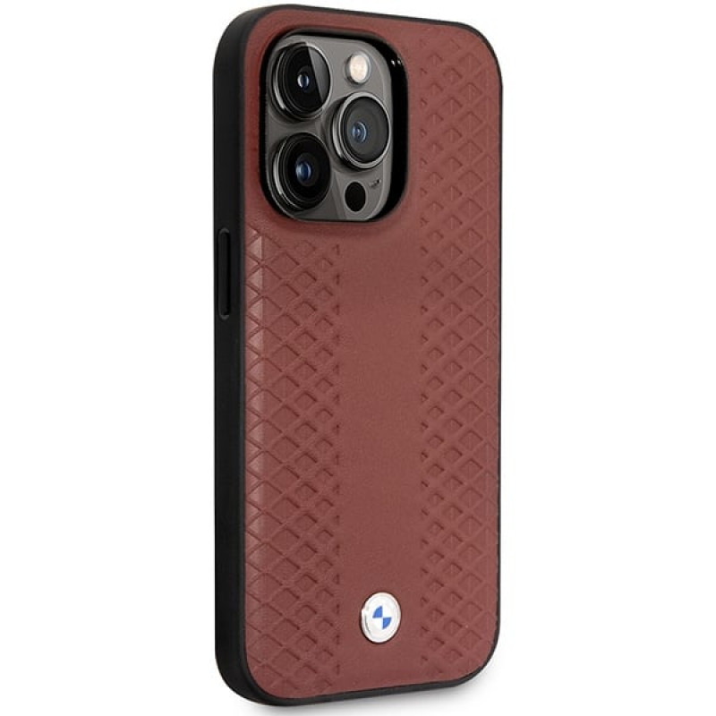 BMW BMHCP14X22RFGR Leather Diamond Pattern σκληρή θήκη για iPhone 14 Pro Max 6,7", μπορντό