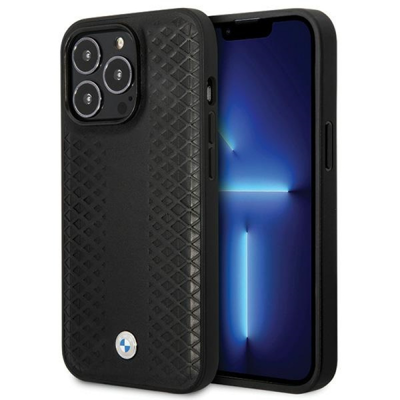 BMW BMHCP14L22RFGK Leather Diamond Pattern σκληρή θήκη για iPhone 14 Pro 6,1", μαύρη