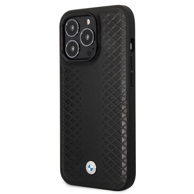 BMW BMHCP14L22RFGK Leather Diamond Pattern σκληρή θήκη για iPhone 14 Pro 6,1", μαύρη