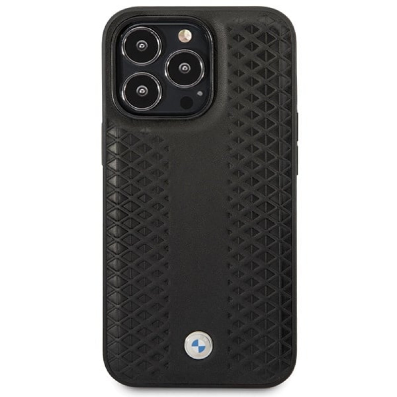 BMW BMHCP14L22RFGK Leather Diamond Pattern σκληρή θήκη για iPhone 14 Pro 6,1", μαύρη