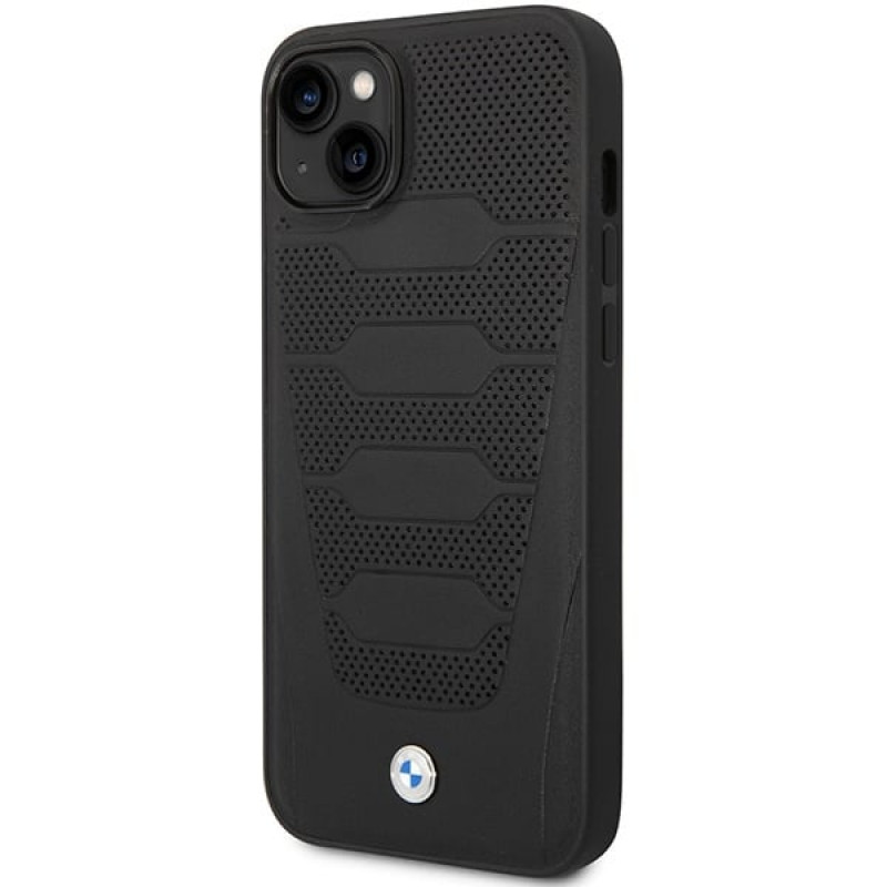 BMW BMHCP14S22RPSK θήκη για iPhone 14, μαύρη, Leather Seats Pattern