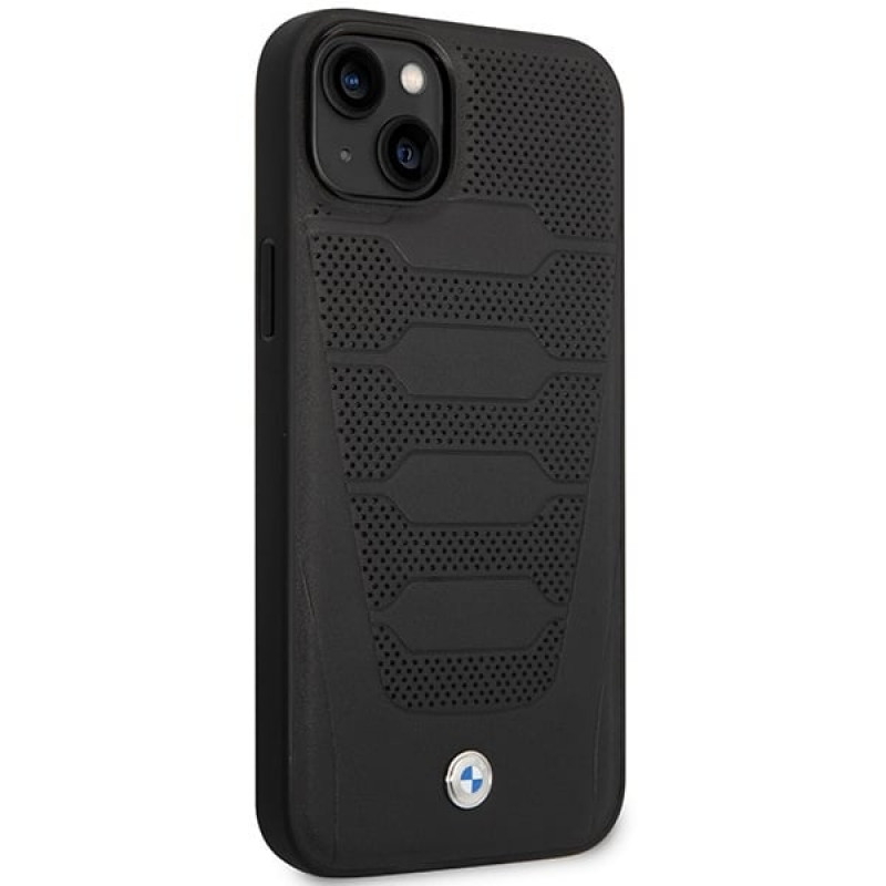 BMW BMHCP14S22RPSK θήκη για iPhone 14, μαύρη, Leather Seats Pattern
