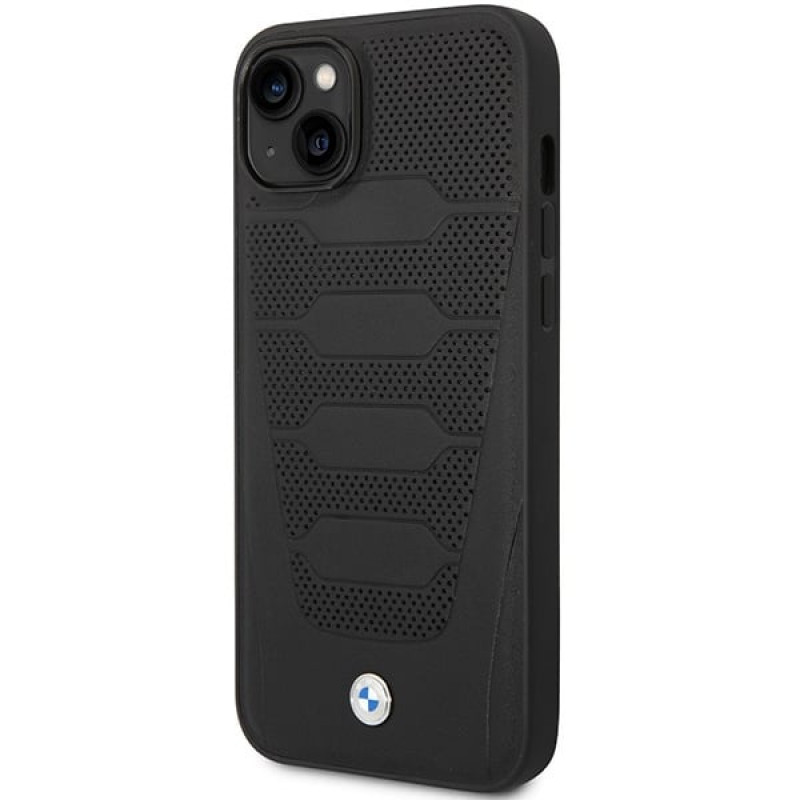 BMW BMHCP14S22RPSK θήκη για iPhone 14, μαύρη, Leather Seats Pattern