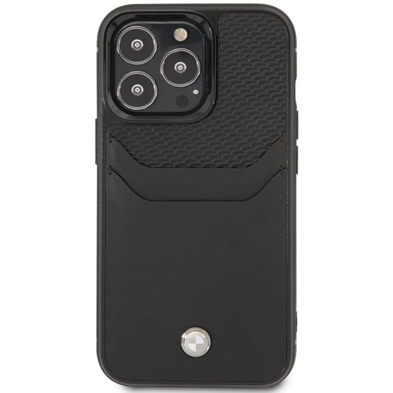 BMW BMHCP14X22RSEPK θήκη για iPhone 14 Pro Max, μαύρη, Leather Card Slot