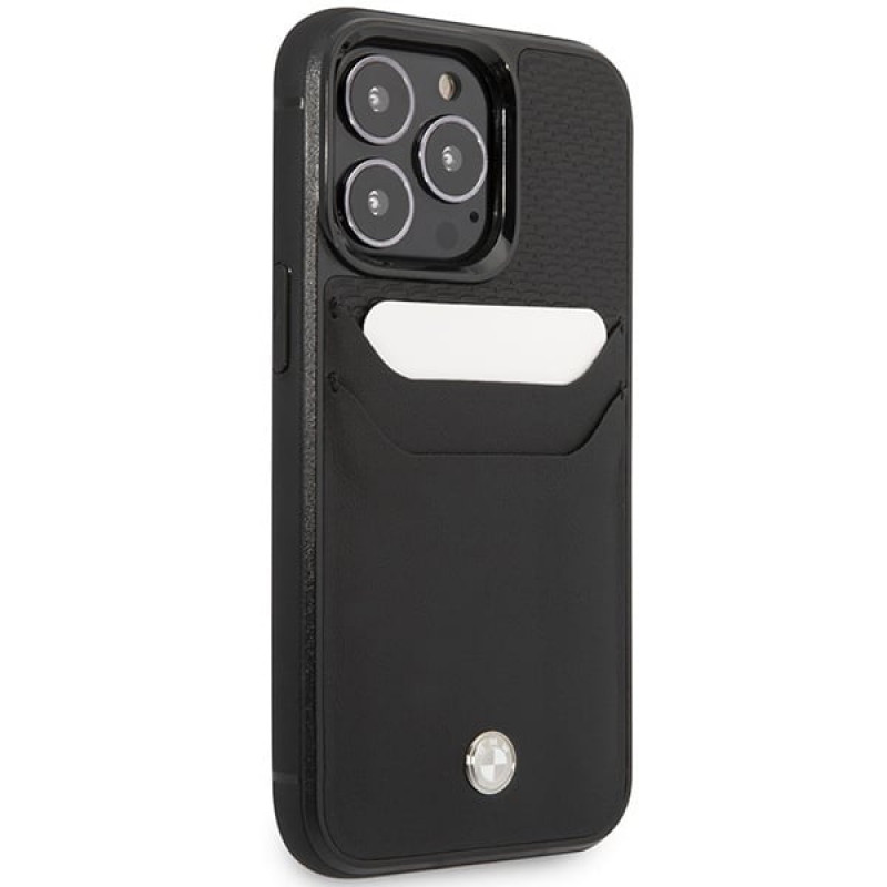 BMW BMHCP14X22RSEPK θήκη για iPhone 14 Pro Max, μαύρη, Leather Card Slot