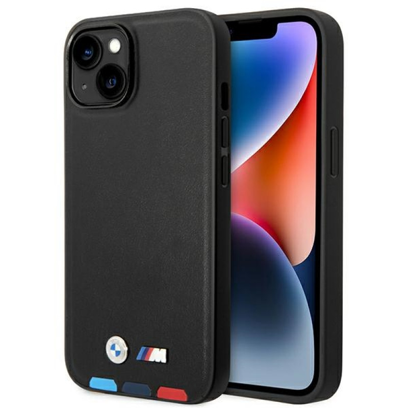 BMW BMHCP14M22PTDK θήκη για iPhone 14 Plus, μαύρη, Leather Stamp Tricolor